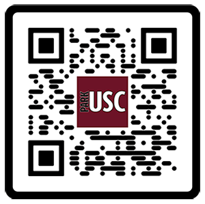 qr code that states Park USC on a garnet square