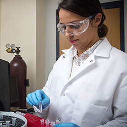 student working in lab