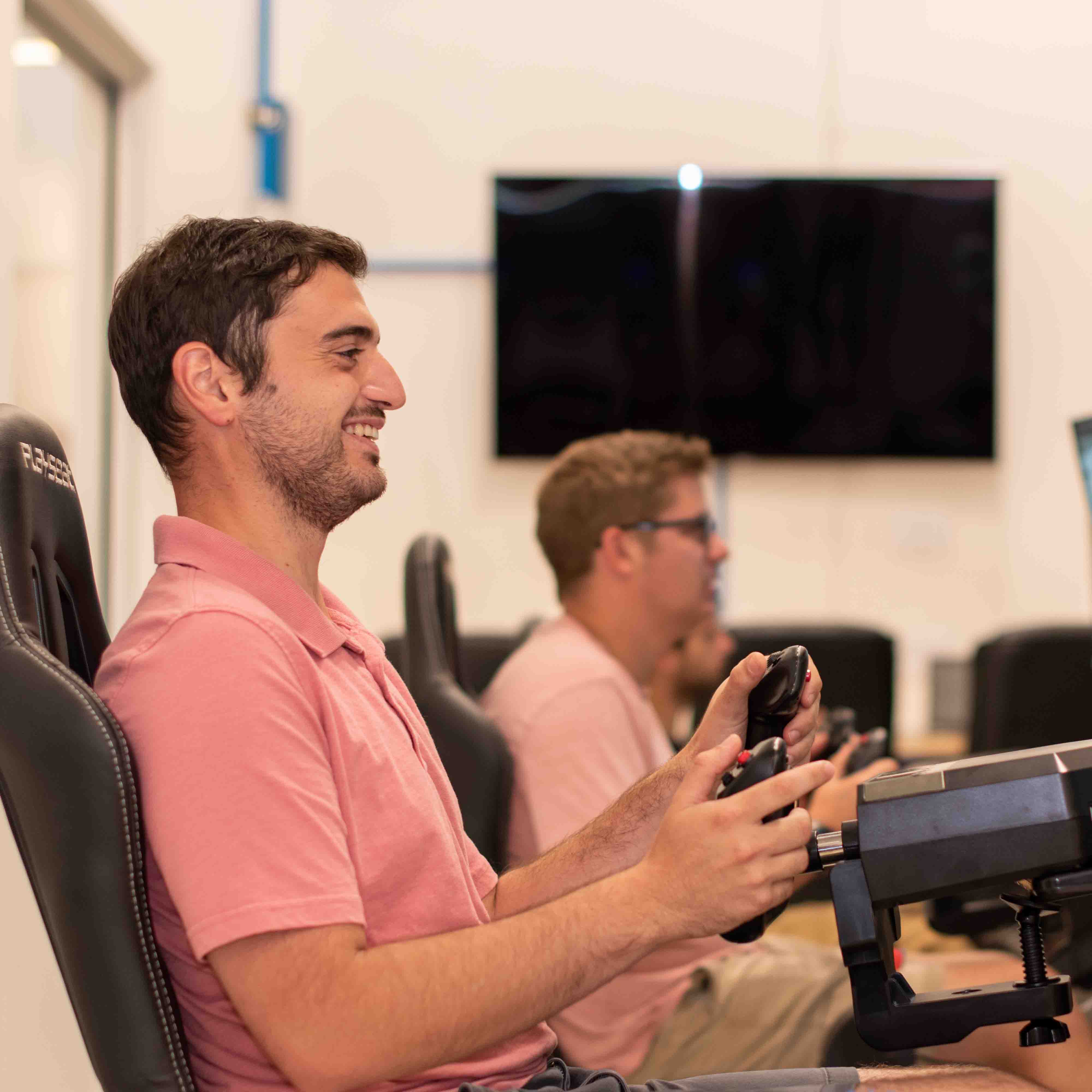 Student using flight simulator