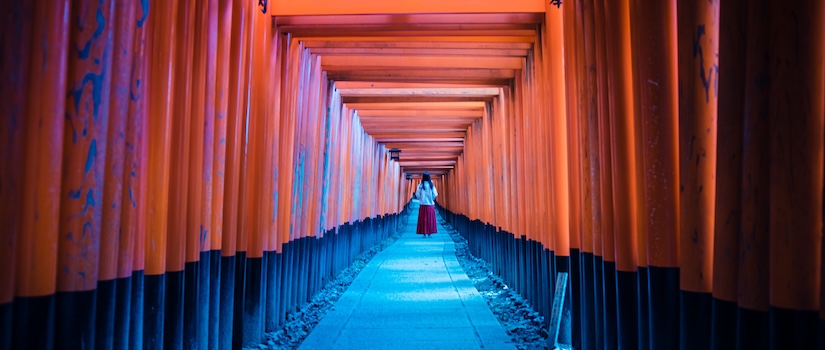 Neon walking path in Japan