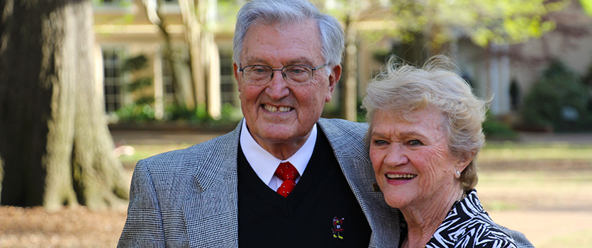 Tom and B Jackson stand on the historic Horseshoe at USC.