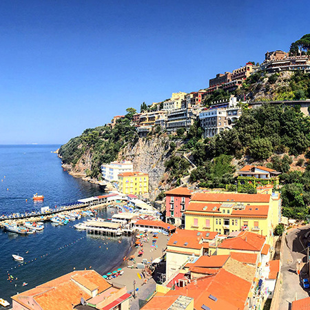 An aerial view of a coastal town in Italy.