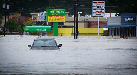 image of car submerged in flood waters from the historic 2015 flood in south carolina